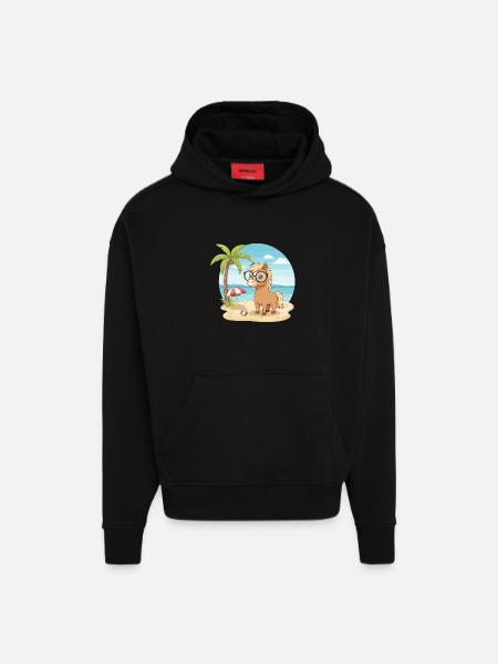 Süßes Pferd mit Brille Strandsommerurlaub - Hoodie- made by SPREAD  - SOLID BLACK
