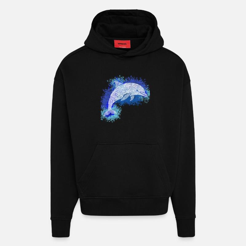 Zentangle-Delfin - Hoodie- made by SPREAD  - SOLID BLACK