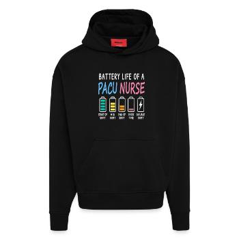 Niveau de batterie d’un soignant en salle de réveil humour - Sweat à capuche bio épais oversize fabriqué en UE - SOLID BLACK - Devant