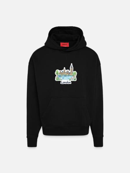 London Skyline Big Ben Parliament Bridge Art - Hoodie- made by SPREAD - SOLID BLACK