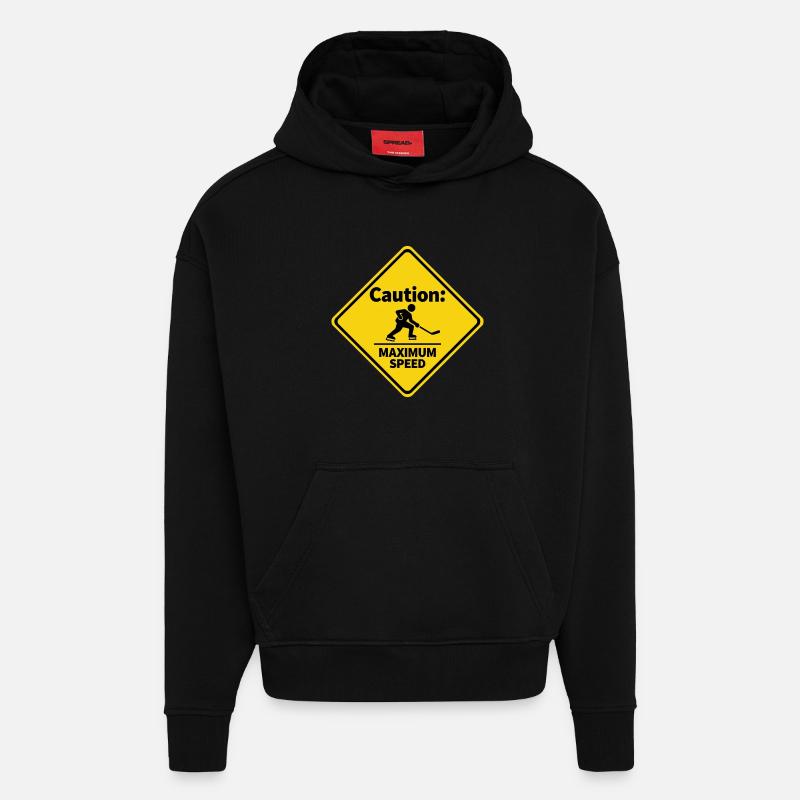 Caution Maximum Speed Eishockey Warnschild - Hoodie- made by SPREAD  - SOLID BLACK
