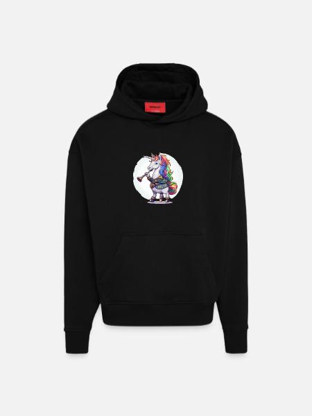 Buntes Einhorn mit Trompete - Hoodie- made by SPREAD  - SOLID BLACK