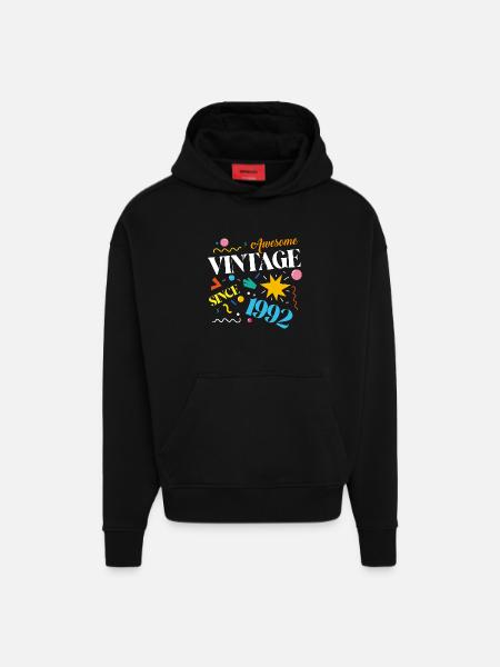 Millésime 1992 - Sweat à capuche bio épais oversize fabriqué en UE - SOLID BLACK