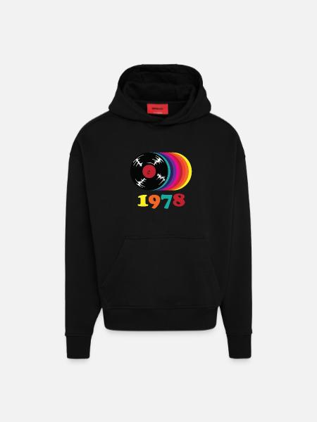Retro Vinyl Rainbow 1978 - Hoodie- made by SPREAD - SOLID BLACK