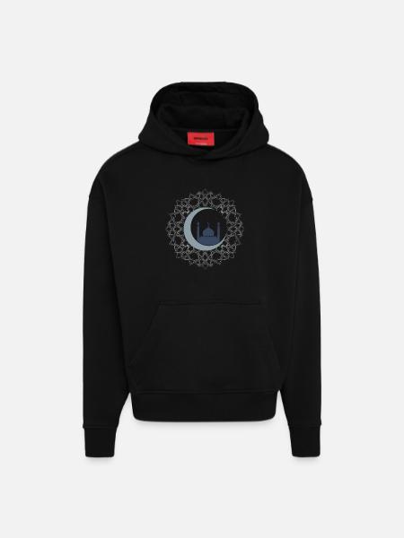 Islamic Art Mosque Crescent Moon Elegant - Hoodie- made by SPREAD  - SOLID BLACK