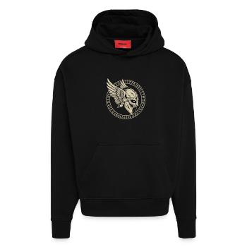 Wikinger Helm Runen Krieger - Hoodie- made by SPREAD  - SOLID BLACK - Vorne