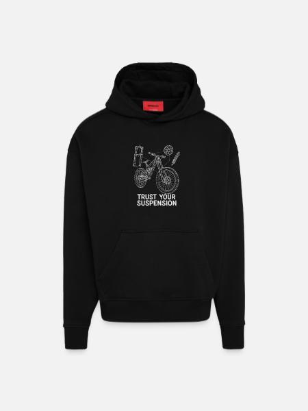 Downhill MTB Exploded Drawing – Suspension Art - Hoodie- made by SPREAD - SOLID BLACK