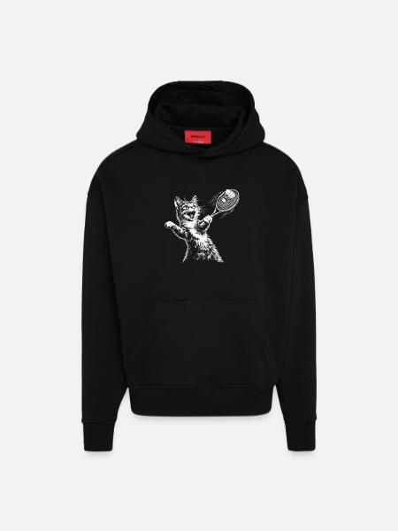 Funny Cat Badminton Shuttlecock - Hoodie- made by SPREAD  - SOLID BLACK