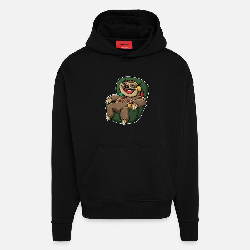 Pizza au paresseux - Sweat à capuche bio épais oversize fabriqué en UE - SOLID BLACK