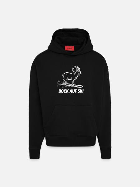 Funny ibex for skiers - Hoodie- made by SPREAD - SOLID BLACK