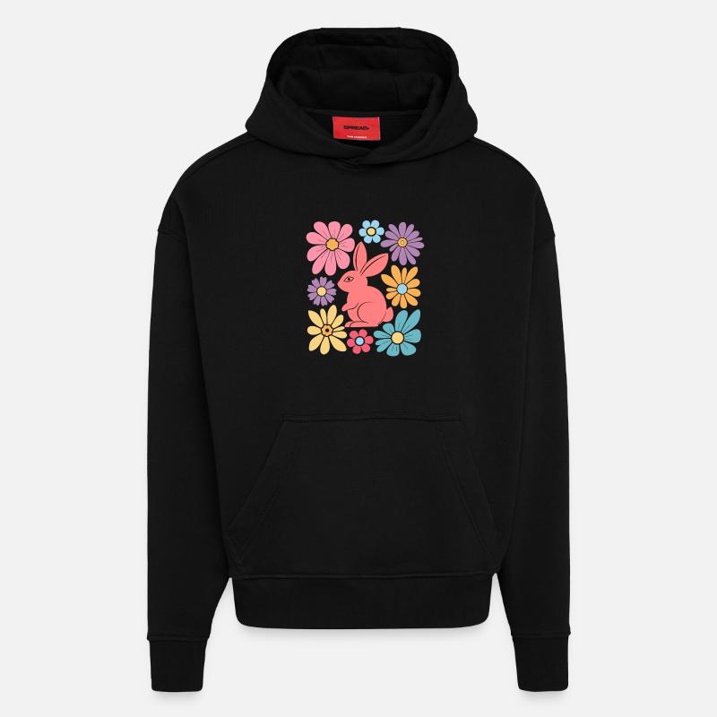 Happy Easter Bunny Boho - Hoodie- made by SPREAD  - SOLID BLACK