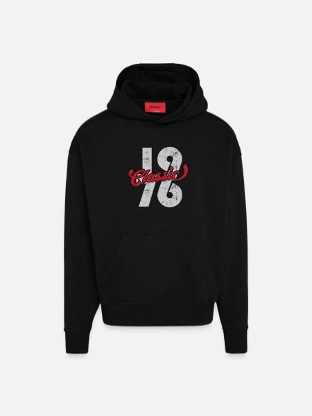 Classique 1976 - Sweat à capuche bio épais oversize fabriqué en UE - SOLID BLACK