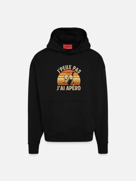 J'peux pas j'ai apéro - Sweat à capuche bio épais oversize fabriqué en UE - SOLID BLACK