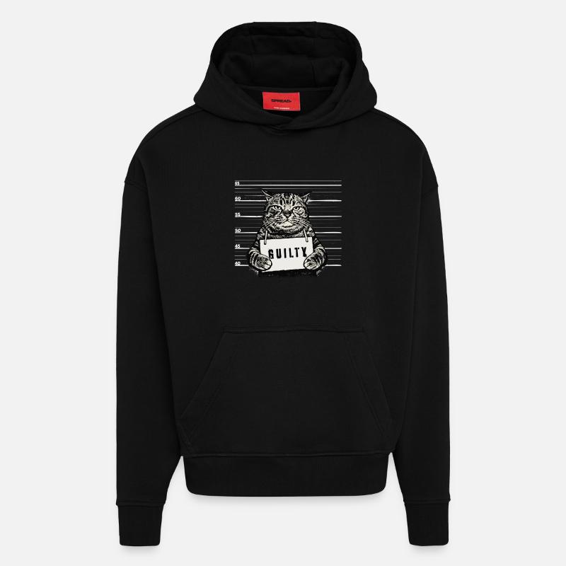 Grim Cat – Mugshot Guilty Design - Hoodie- made by SPREAD  - SOLID BLACK