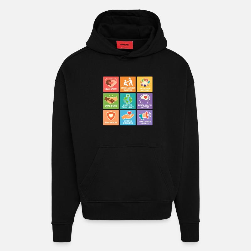 Menschenrechte Gleichheit Inklusion Statement - Hoodie- made by SPREAD  - SOLID BLACK