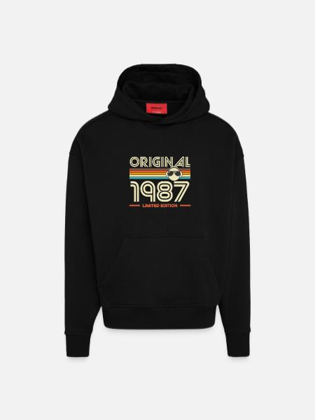 Original 1987 Édition Retro - Sweat à capuche bio épais oversize fabriqué en UE - SOLID BLACK