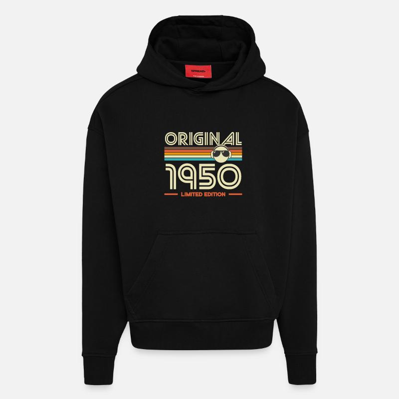 Original 1950 Retro Tee - Sweat à capuche bio épais oversize fabriqué en UE - SOLID BLACK