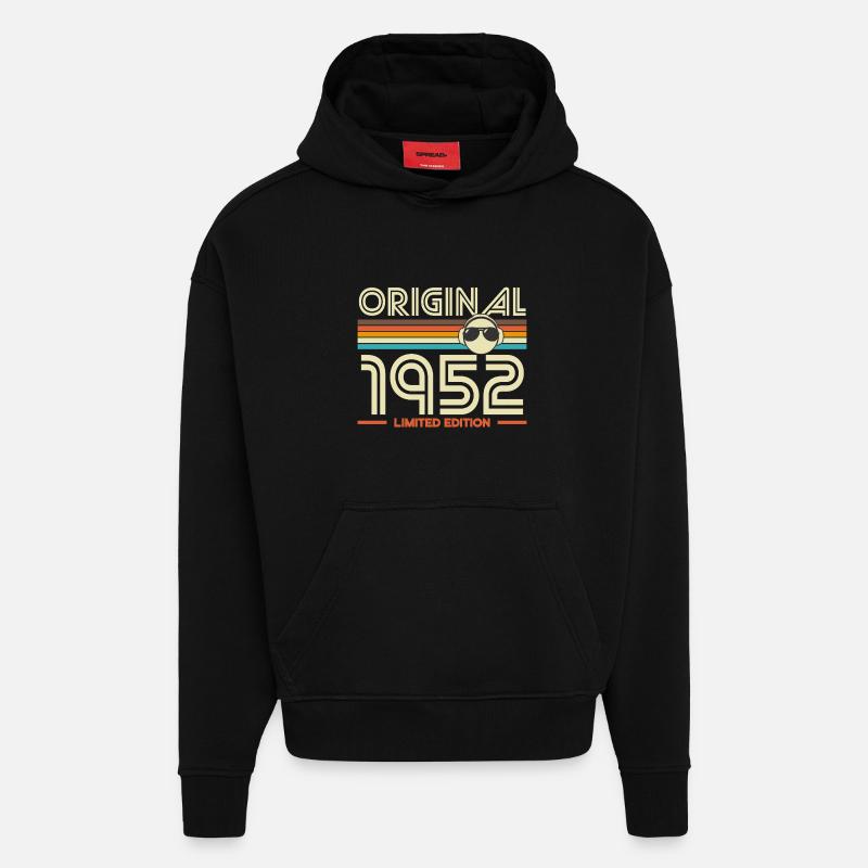 Original 1952 Édition Limité - Sweat à capuche bio épais oversize fabriqué en UE - SOLID BLACK