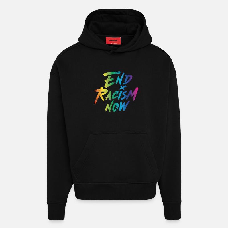 Mettre fin au racisme maintenant - Sweat à capuche bio épais oversize fabriqué en UE - SOLID BLACK