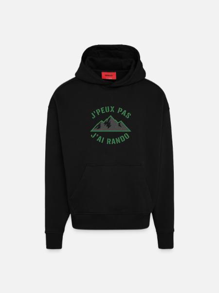 Green Mountains and Slogan Hiking - Hoodie- made by SPREAD - SOLID BLACK