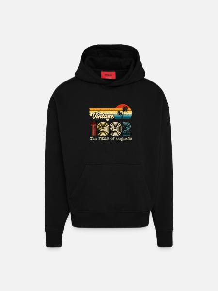 Millésime 1992 - Sweat à capuche bio épais oversize fabriqué en UE - SOLID BLACK