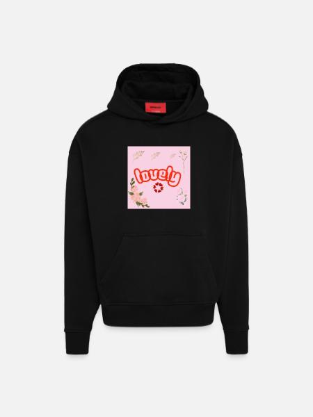 Lucky Neon Floral on Pink - Hoodie- made by SPREAD  - SOLID BLACK