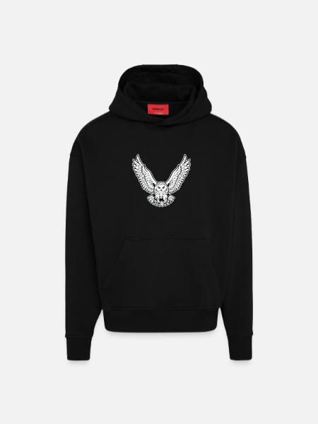 Snowy Owl Flying Attack Pet Owl - Hoodie- made by SPREAD - SOLID BLACK