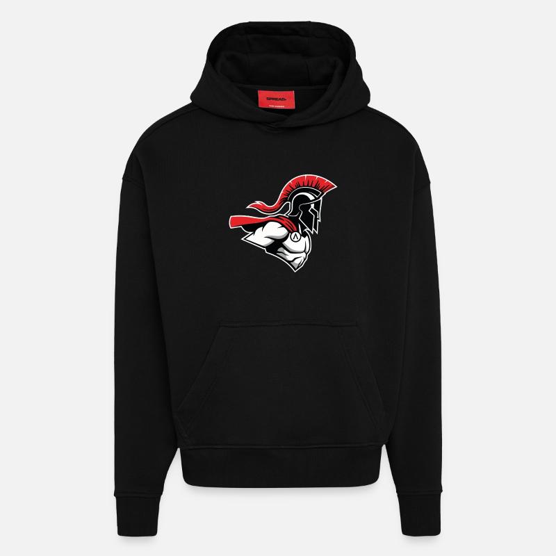 Spartiate Guerrier Alpha Mascotte Spartan Power - Sweat à capuche bio épais oversize fabriqué en UE - SOLID BLACK