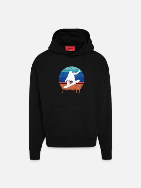 Snowboard Retro - Hoodie- made by SPREAD  - SOLID BLACK
