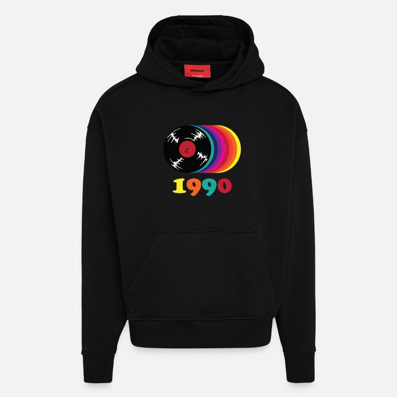 Millésime 1990 - Sweat à capuche bio épais oversize fabriqué en UE - SOLID BLACK