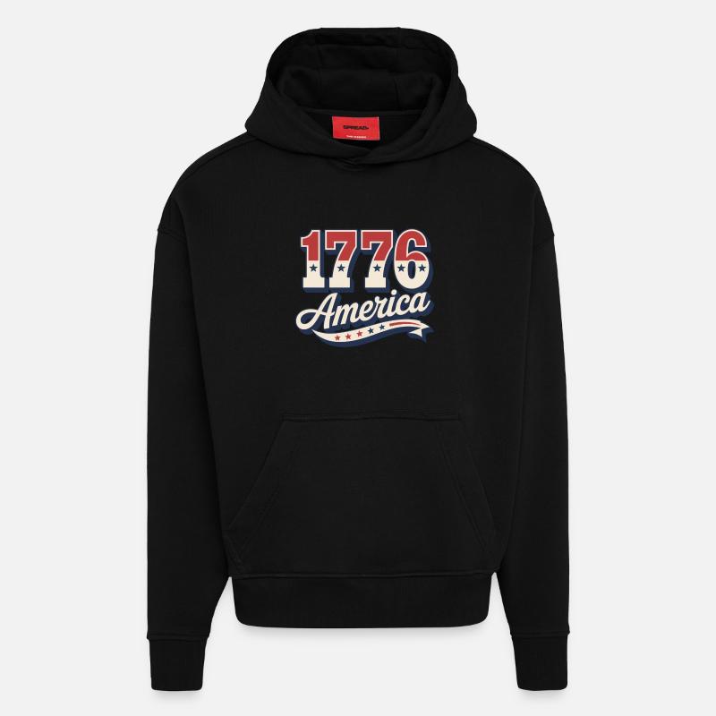 Amérique de 1776 - Sweat à capuche bio épais oversize fabriqué en UE - SOLID BLACK