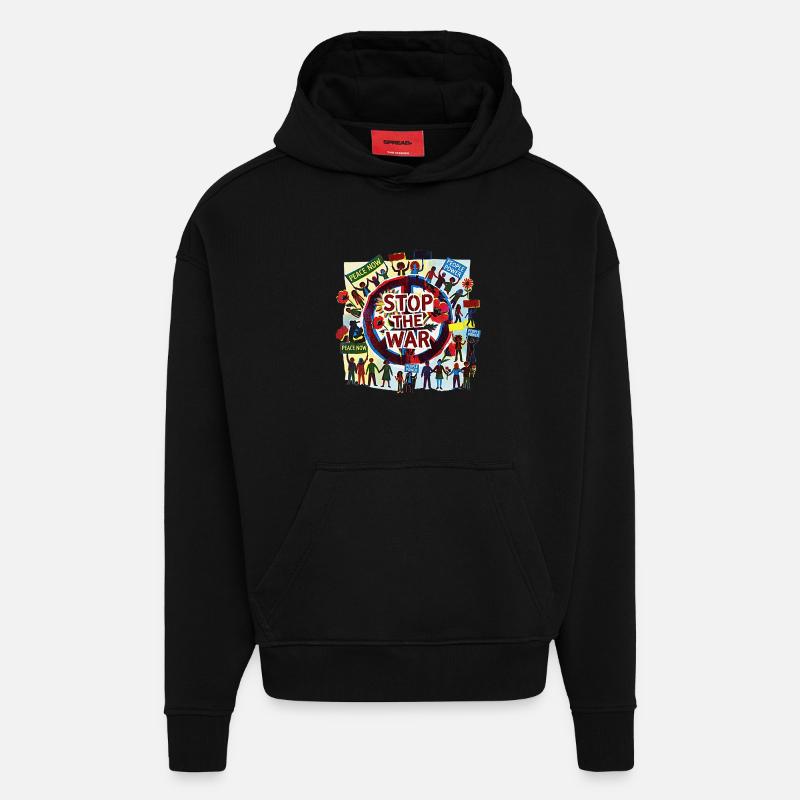 Peace Love Peace against War - Hoodie- made by SPREAD  - SOLID BLACK