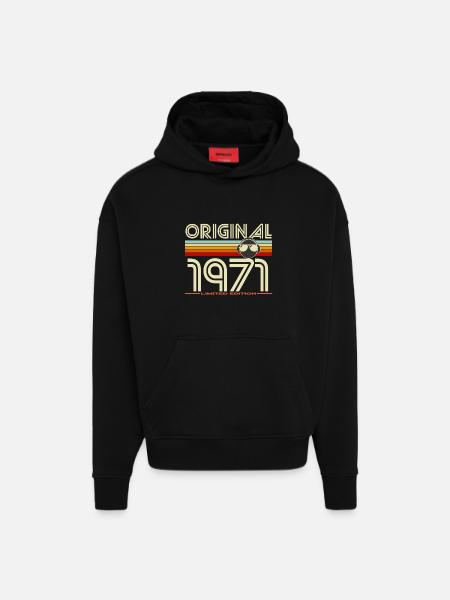 Original 1971 Edition Retro - Sweat à capuche bio épais oversize fabriqué en UE - SOLID BLACK