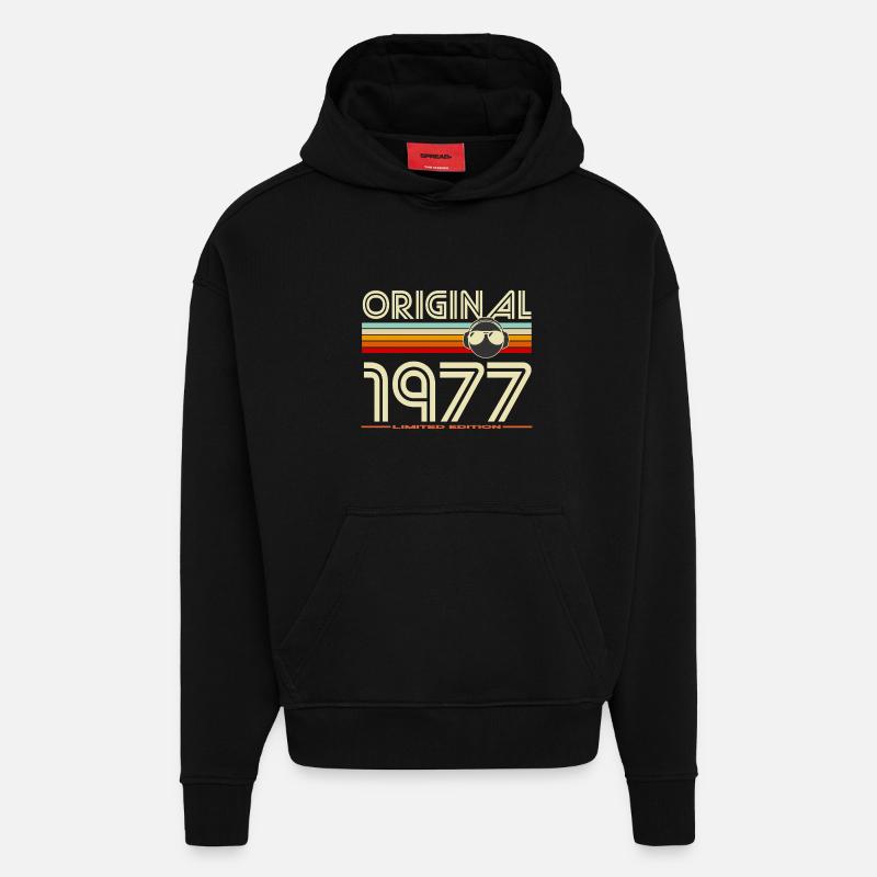 Original 1977 Retro Limited Edition - Sweat à capuche bio épais oversize fabriqué en UE - SOLID BLACK
