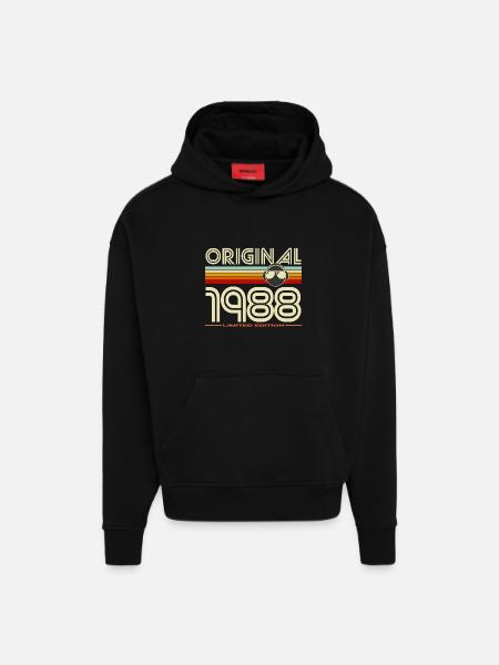 Original 1988 Édition Limitée Retro - Sweat à capuche bio épais oversize fabriqué en UE - SOLID BLACK