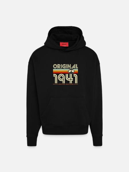 Original 1941 Édition Rétro - Sweat à capuche bio épais oversize fabriqué en UE - SOLID BLACK
