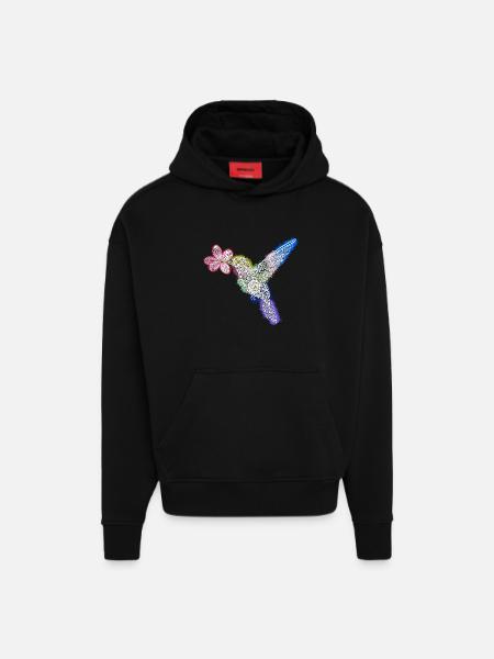 Zentangle Hummingbird with Flower - Hoodie- made by SPREAD  - SOLID BLACK