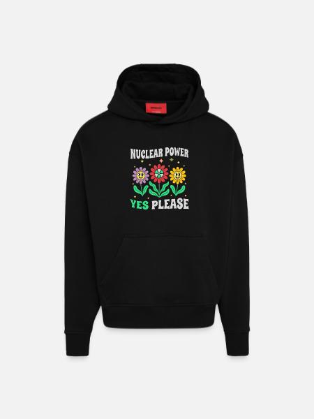 Atomkraft Ja Bitte mit Blumen retro - Sweat à capuche bio épais oversize fabriqué en UE - SOLID BLACK