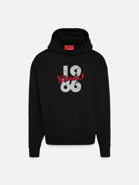Millésime 1986 - Sweat à capuche bio épais oversize fabriqué en UE - SOLID BLACK