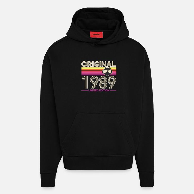 Original 1989 édition limitée - Sweat à capuche bio épais oversize fabriqué en UE - SOLID BLACK