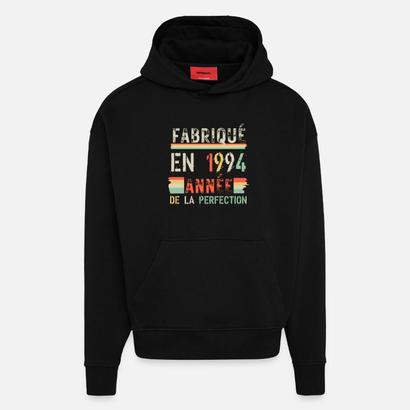 Fabriqué en 1994 Année de Perfection - Sweat à capuche bio épais oversize fabriqué en UE - SOLID BLACK