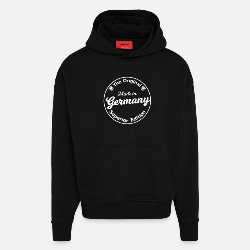 Insigne allemand original - Sweat à capuche bio épais oversize fabriqué en UE - SOLID BLACK