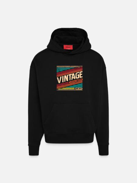 Millésime 1977 - Sweat à capuche bio épais oversize fabriqué en UE - SOLID BLACK