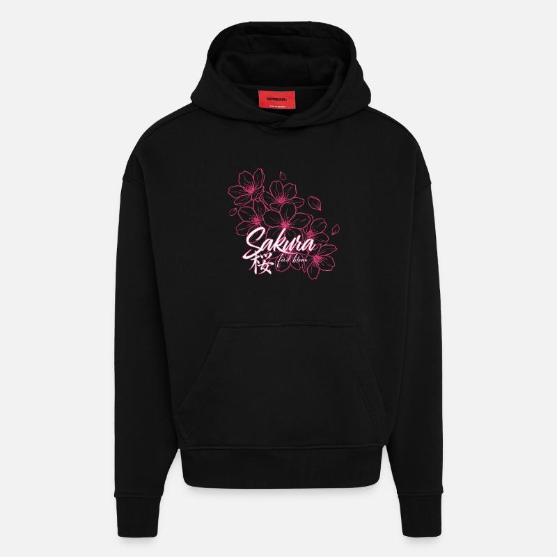Sakura Cherry Blossoms in Pink - Hoodie- made by SPREAD  - SOLID BLACK