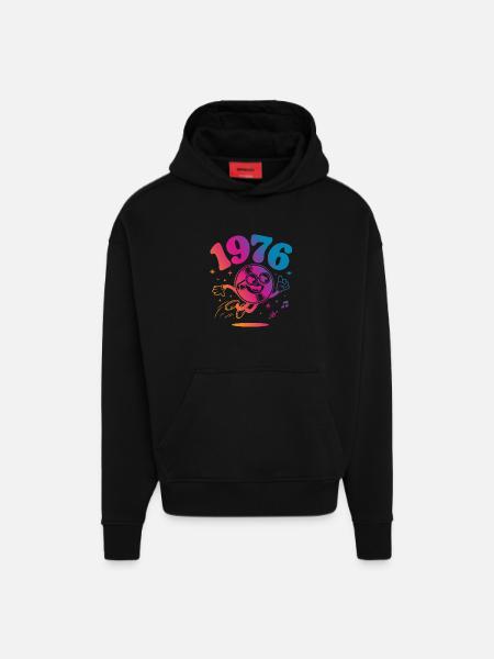 Millésime 1976 - Sweat à capuche bio épais oversize fabriqué en UE - SOLID BLACK