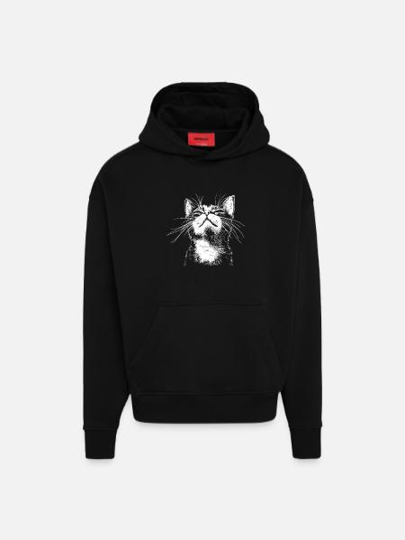 Funny Cat Face - Hoodie- made by SPREAD  - SOLID BLACK