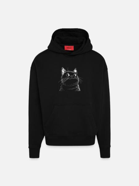 Funny Cat Sketch - Hoodie- made by SPREAD - SOLID BLACK