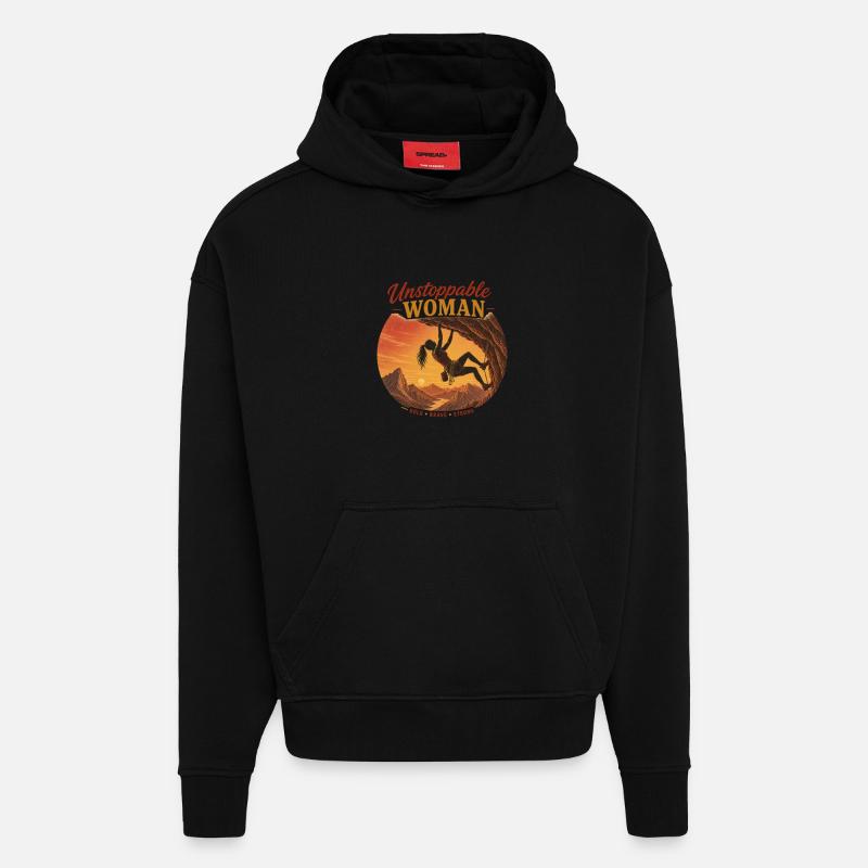 Grimpeur Imparable – Brave & Strong - Sweat à capuche bio épais oversize fabriqué en UE - SOLID BLACK