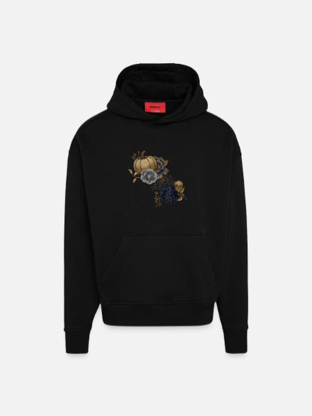 Midnight Bloom - Sweat à capuche bio épais oversize fabriqué en UE - SOLID BLACK