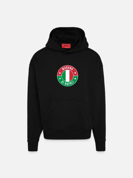 Marano di Napoli Round Emblem - Hoodie- made by SPREAD - SOLID BLACK